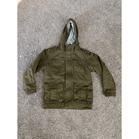 Old Navy Boys Utility Jacket – Size Small – Olive Green Hooded Canvas Coat - Picture 3 of 8